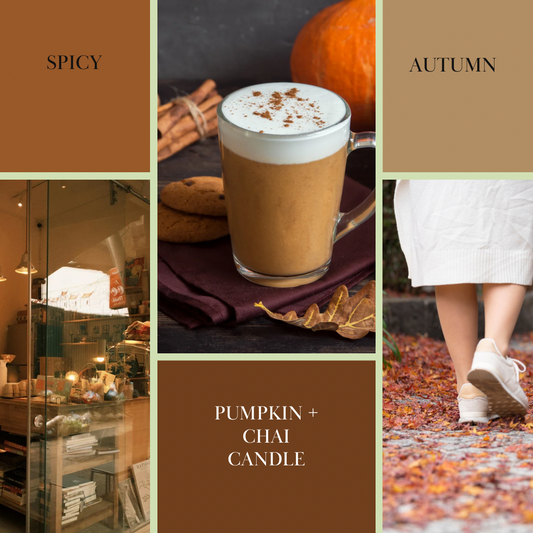 Pumpkin and chai luxury candle in a glass jar with gold lid