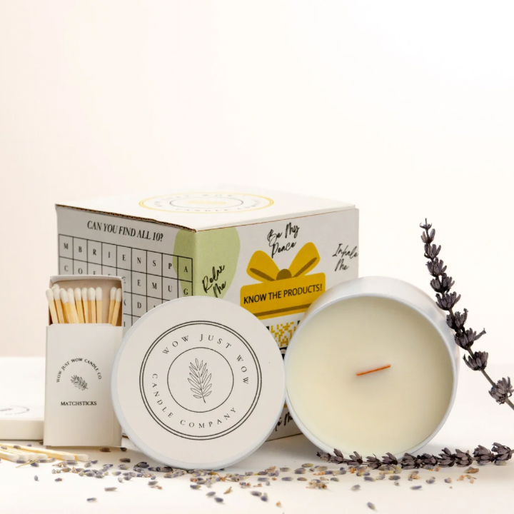 GOLD WOODEN WICK SOY WAX SCENTED CANDLES WITH MATCHES GIFT SET BUNDLE FOR ANY OCCASION