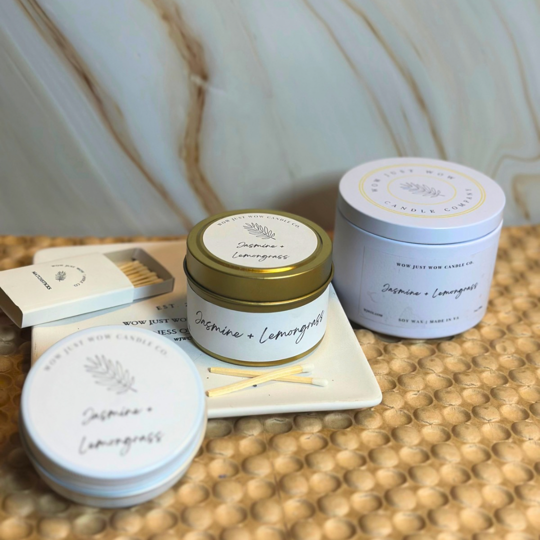 Jasmine + Lemongrass: Jasmine and Lemongrass wellness candle for an uplifting and floral atmosphere.